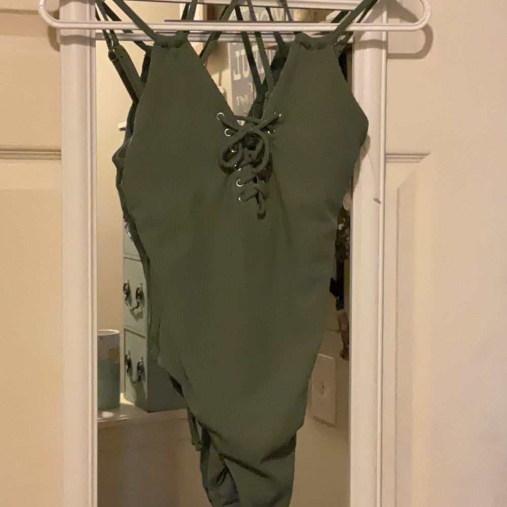 NWOT Olive Green Lace-Up Swimsuit, size XS